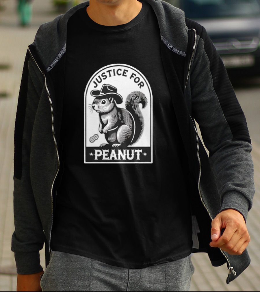 Justice For Peanut The Squirrel Funny Wanted Peanut Squirrel Retro Cowboy Hat T-Shirt