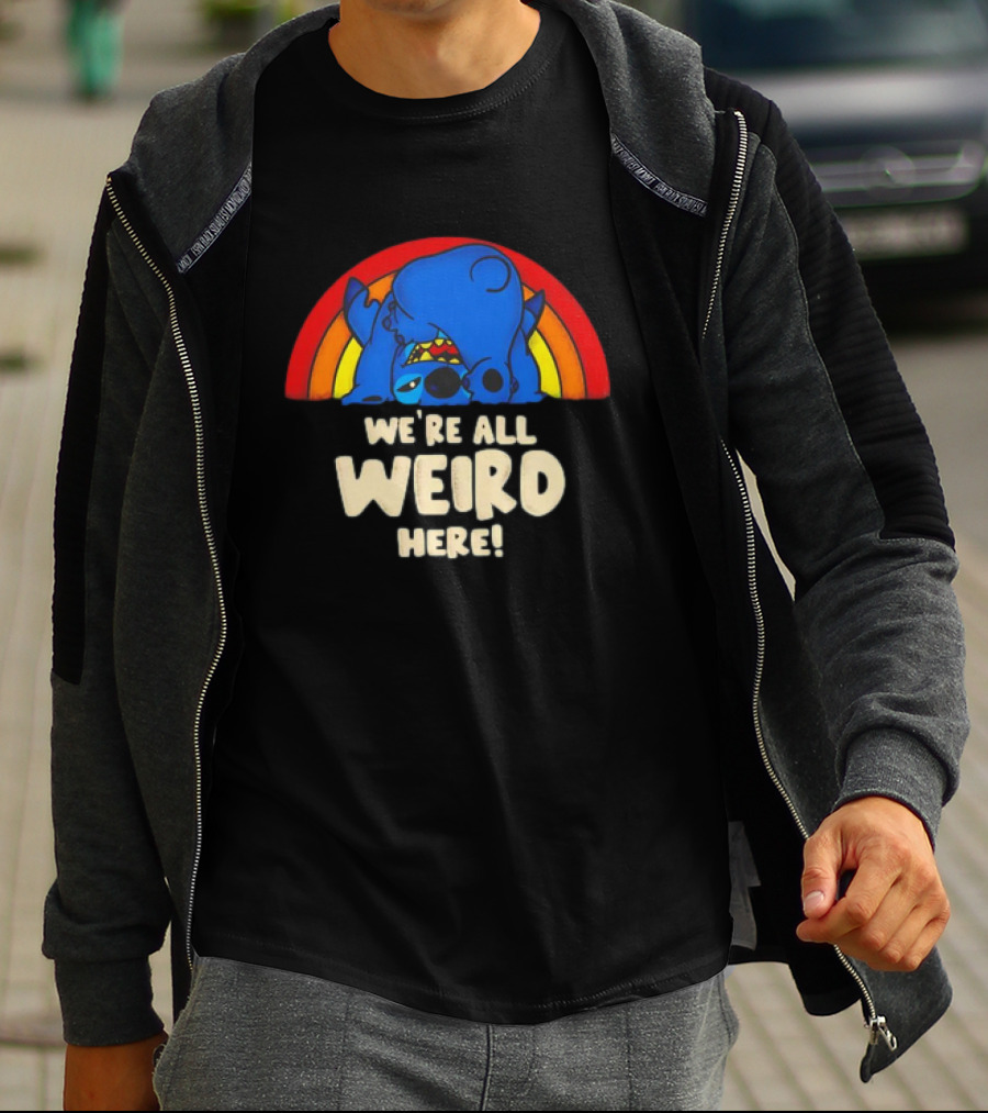Stitch We're All Weird Here Rainbow T-Shirt