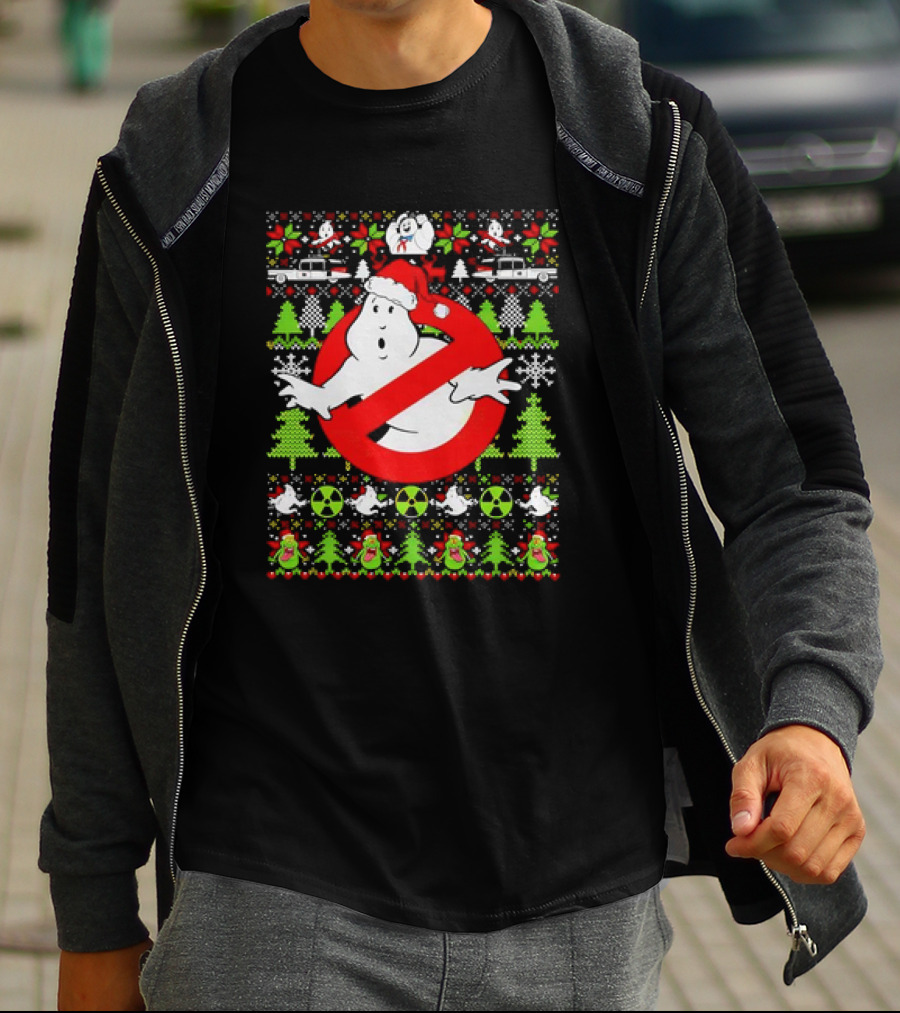 Ghostbusters No Ghost Symbol Christmas Sweater With Santa Hat And Ugly Sweater Icons T-Shirt