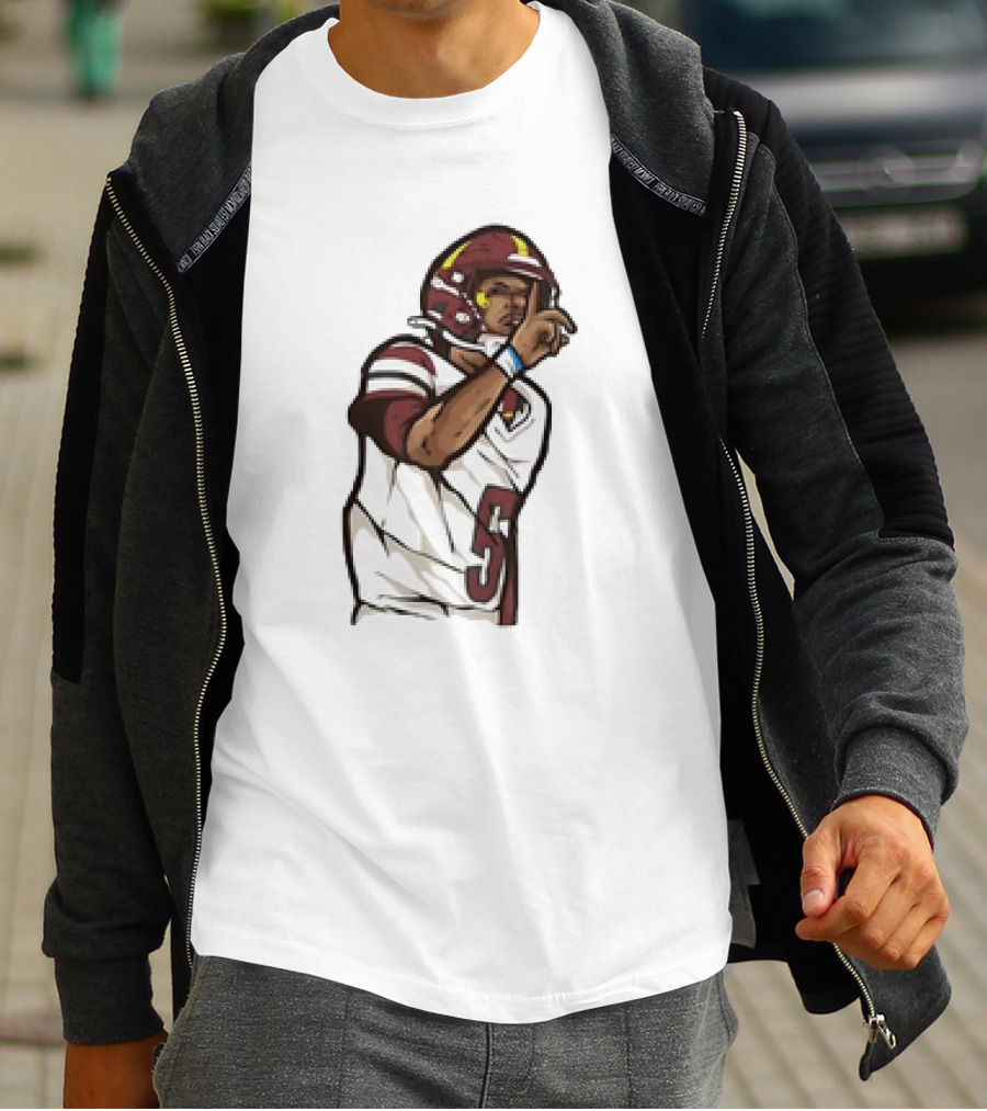 Jayden Daniels Shhh Gesture Cartoon Football Player Number 5 T-Shirt