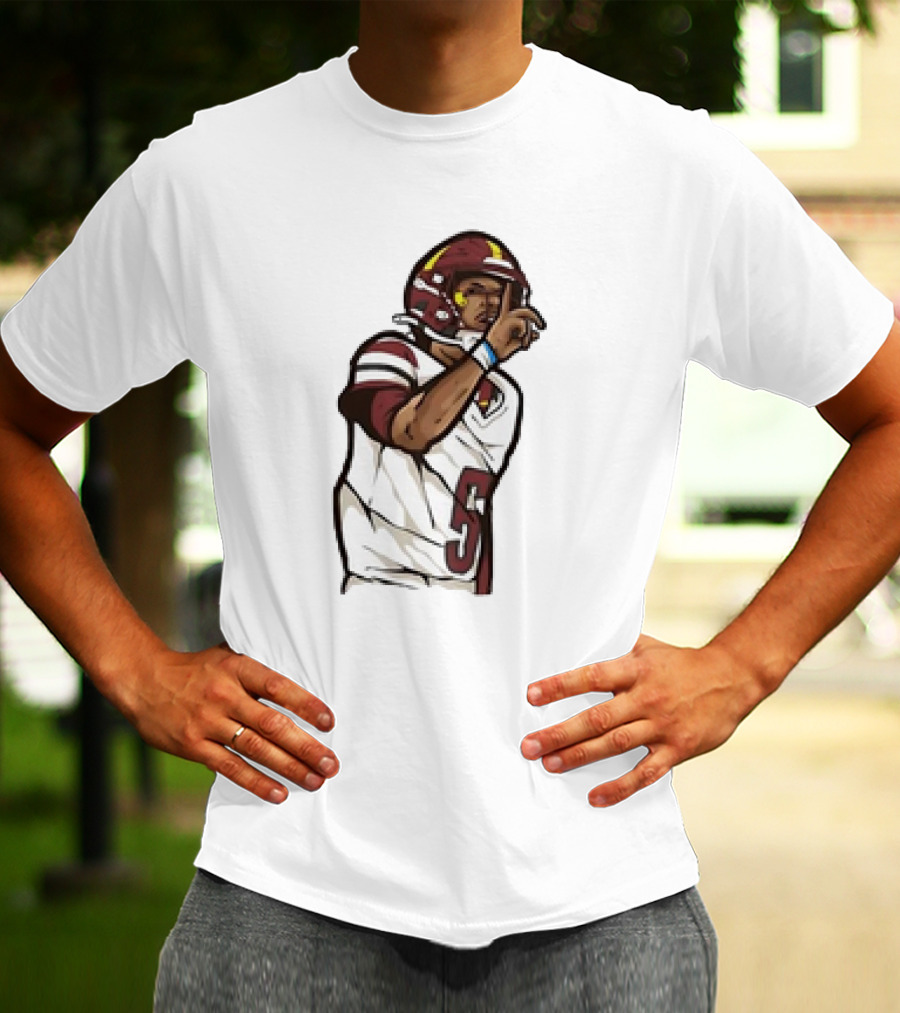 Jayden Daniels Shhh Gesture Cartoon Football Player Number 5 T-Shirt