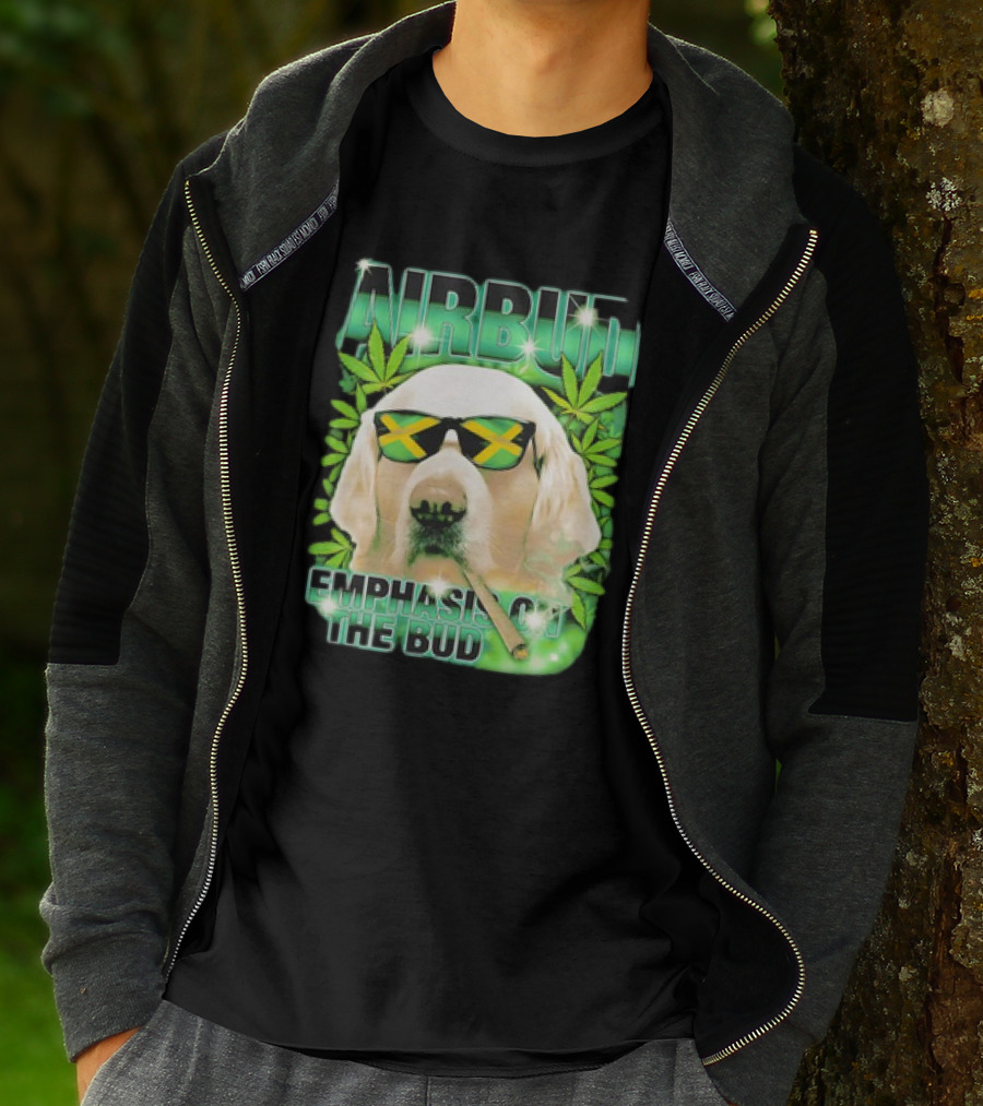 Airbud Emphasis On The Bud With Sunglasses And Cannabis Leaves T-Shirt