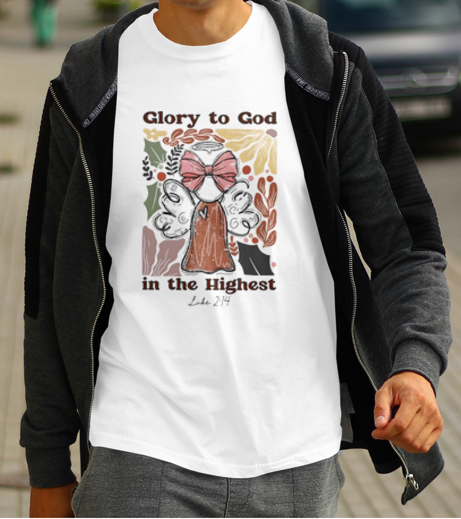 Glory To God In The Highest Luke 2:14 Retro Vintage Christian Angel Bow T-Shirt