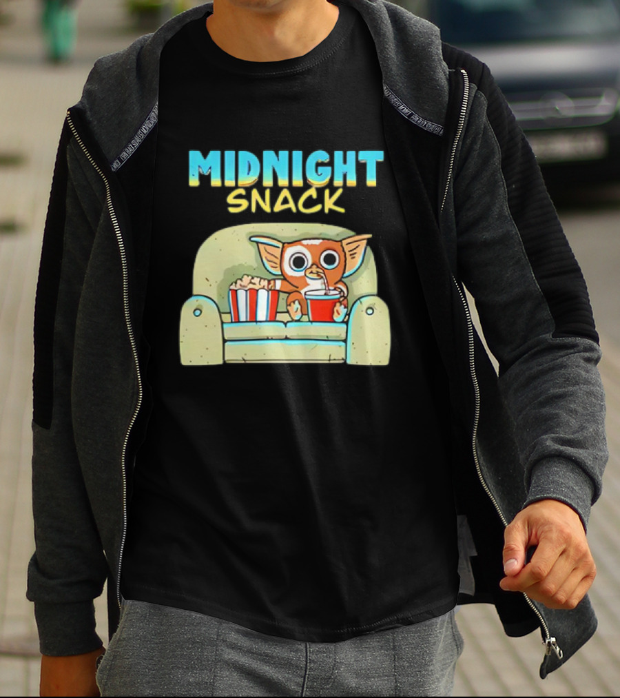 Midnight Snack Mogwai Relaxing On Couch With Popcorn And Soda T-Shirt