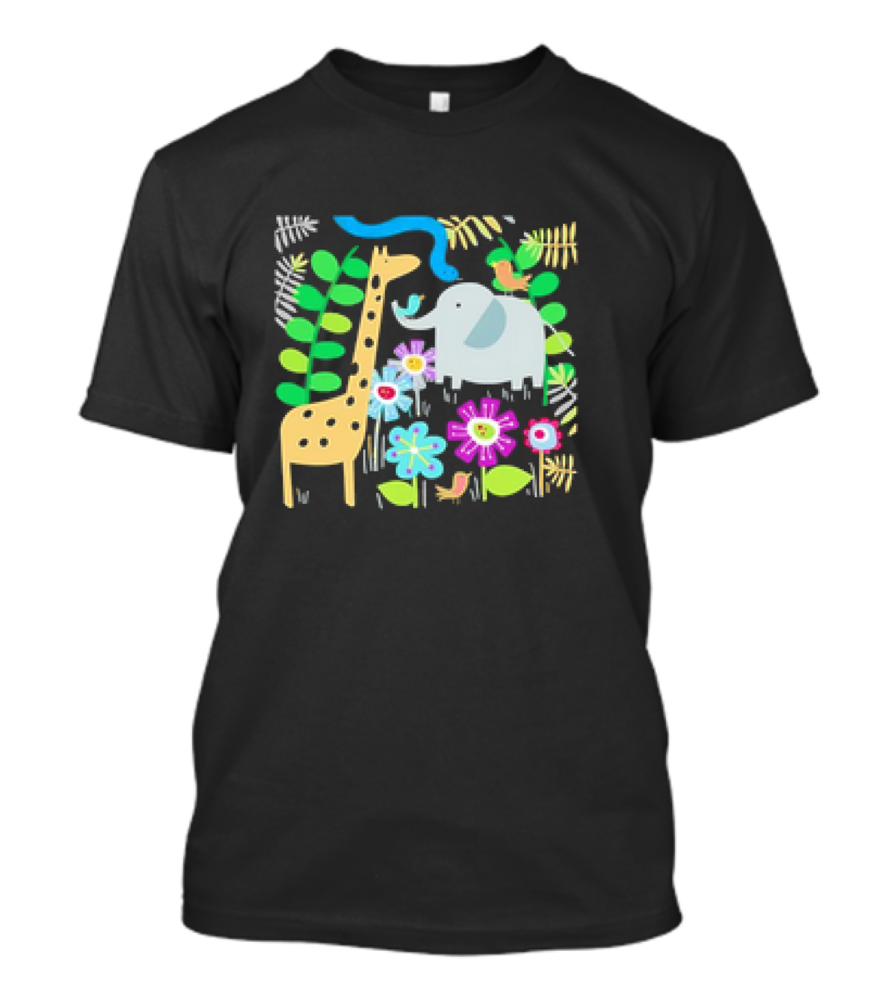 Safari Animal Party Jungle Giraffe Elephant Floral T-Shirt