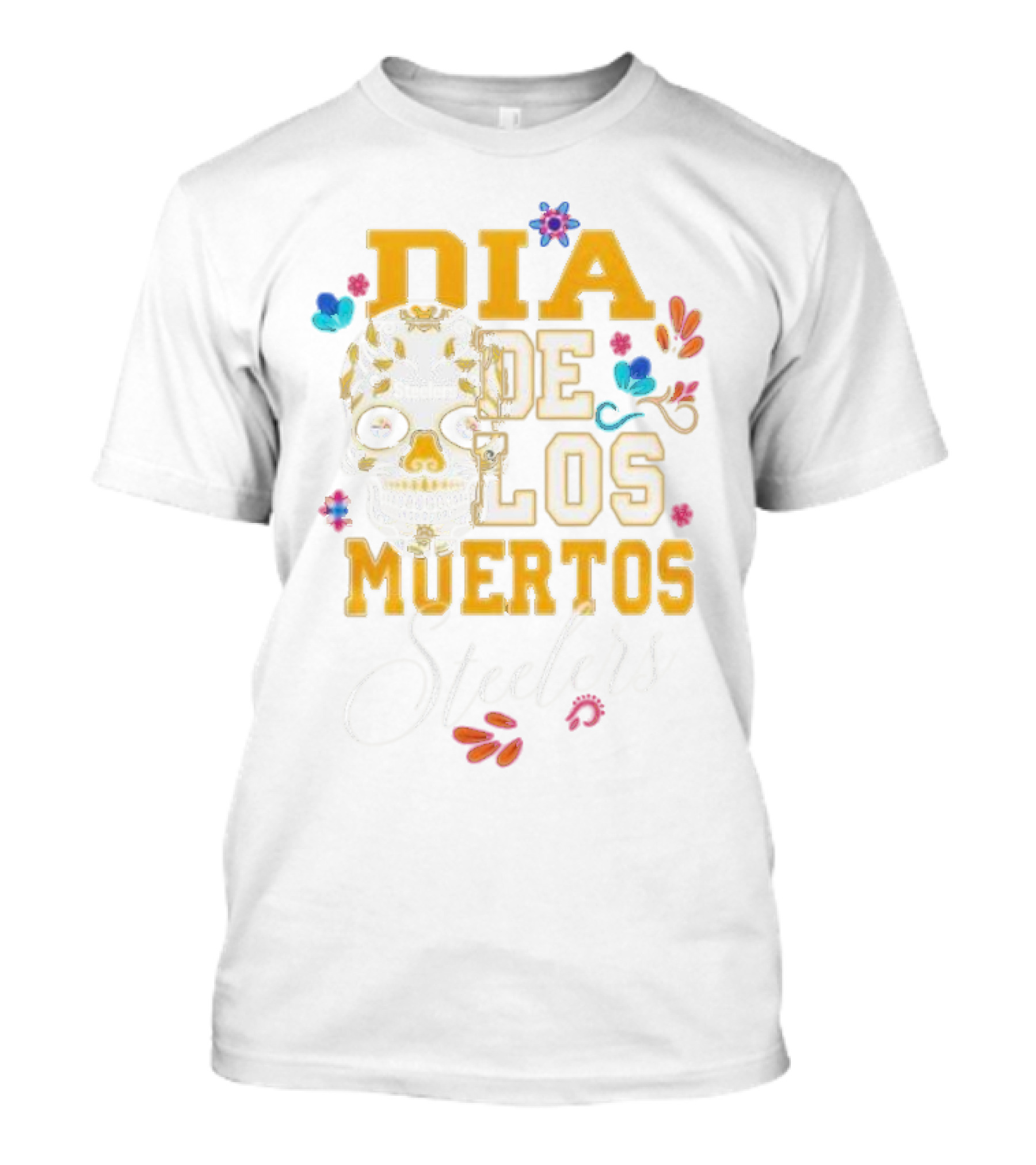 Pittsburgh Steelers Dia De Los Muertos Skull Flowers T-Shirt