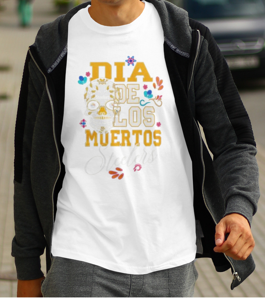 Pittsburgh Steelers Dia De Los Muertos Skull Flowers T-Shirt