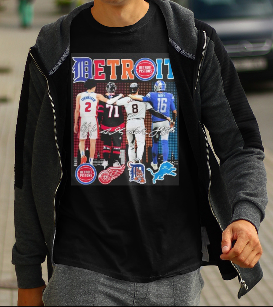 Detroit Pistons Red Wings Tigers Lions Cunningham Larkin Vierling Goff T-Shirt