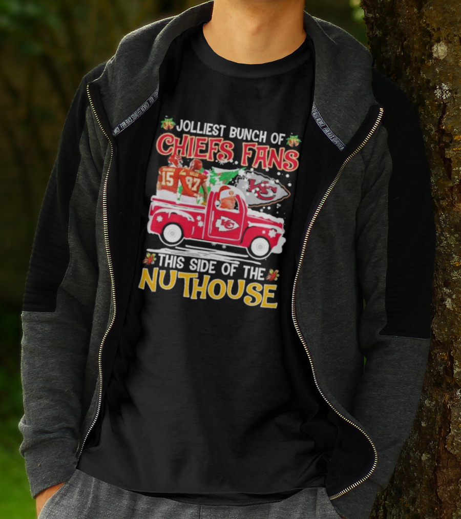 Jolliest Bunch Of Chiefs Fans This Side Of The Nuthouse Christmas Mahomes Kelce Reid KC T-Shirt