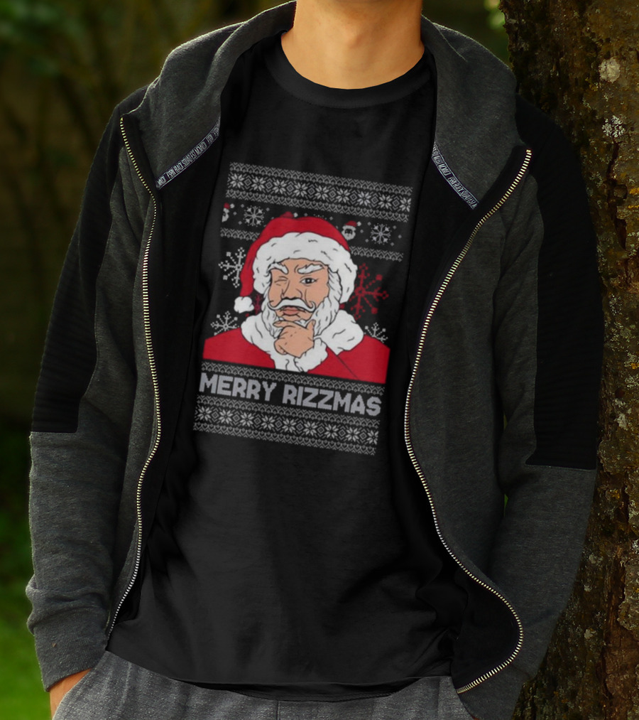 Santa Claus Merry Rizzmas Ugly Christmas Winking Santa T-Shirt