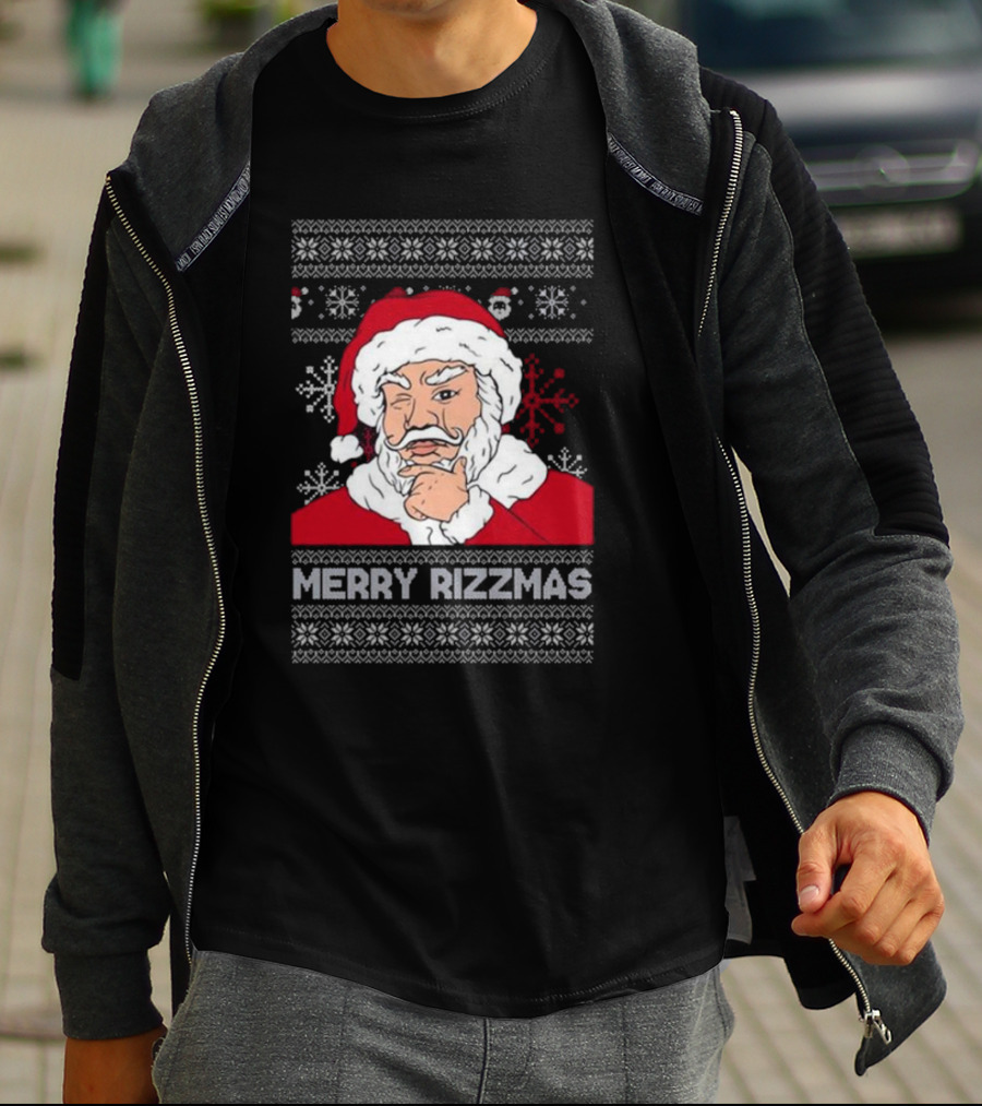 Santa Claus Merry Rizzmas Ugly Christmas Winking Santa T-Shirt