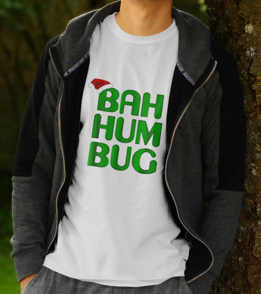 Bah Hum Bug Christmas Text With Santa Hat T-Shirt