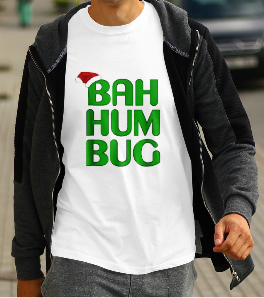 Bah Hum Bug Christmas Text With Santa Hat T-Shirt