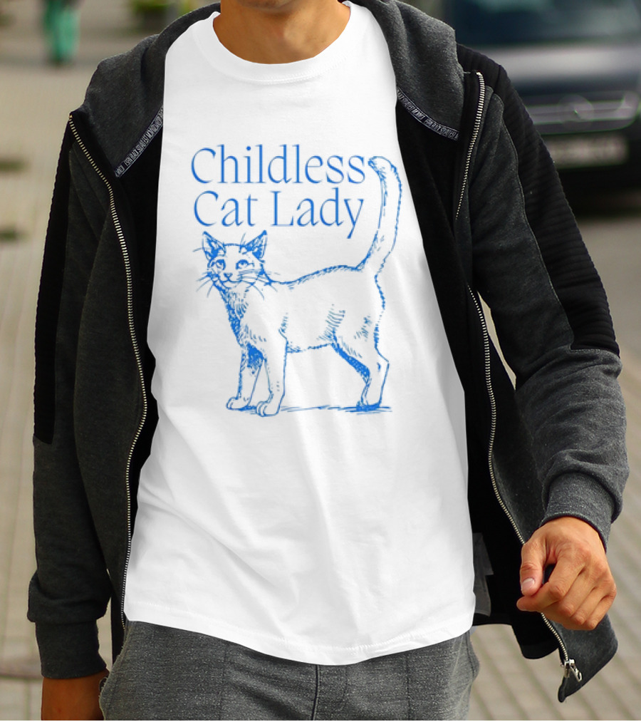 Childless Cat Lady Blue Sketch T-Shirt