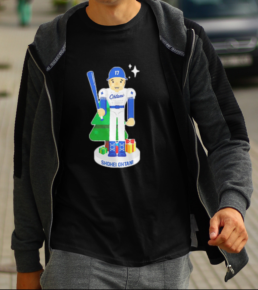 Shohei Ohtani Los Angeles Dodgers MLBPA Christmas Nutcracker With Tree And Gifts T-Shirt