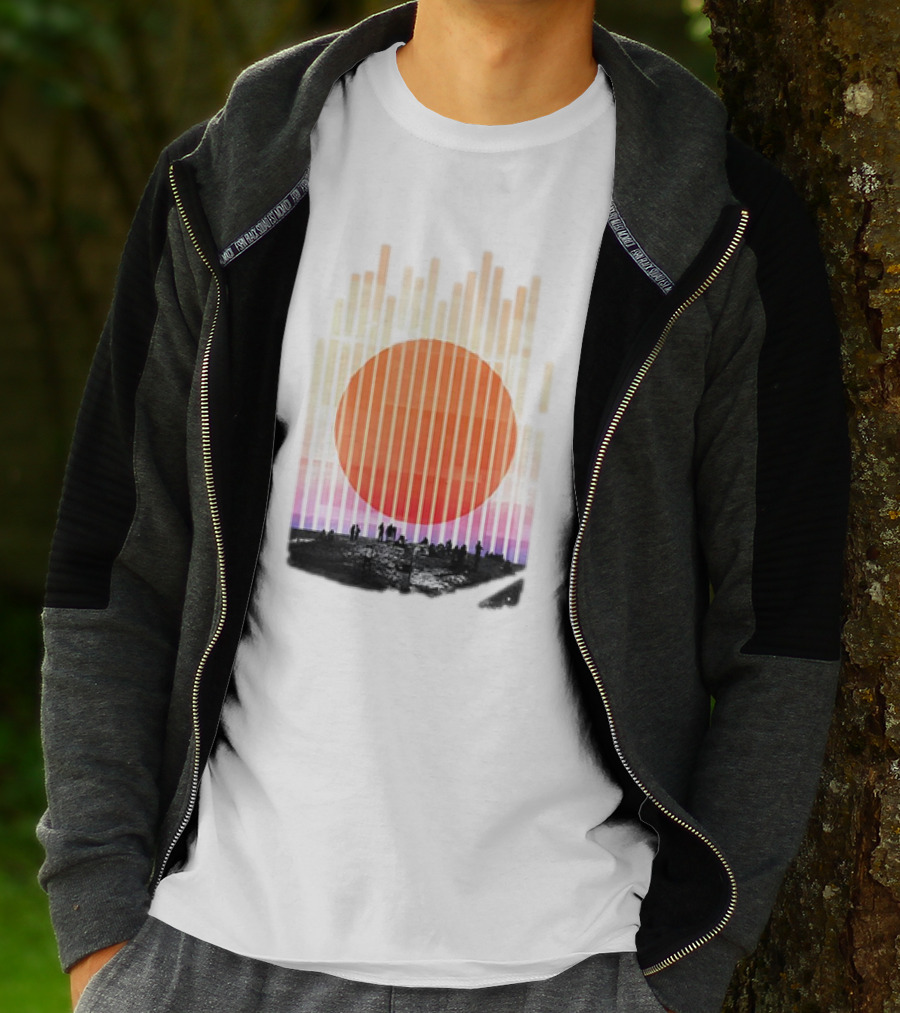 Stripe And Sun Vintage Sunset Silhouette On Horizon T-Shirt