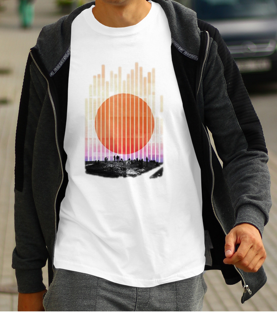 Stripe And Sun Vintage Sunset Silhouette On Horizon T-Shirt
