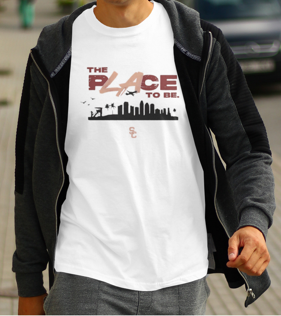USC Trojans The Place To Be Skyline With SC Logo And Birds T-Shirt