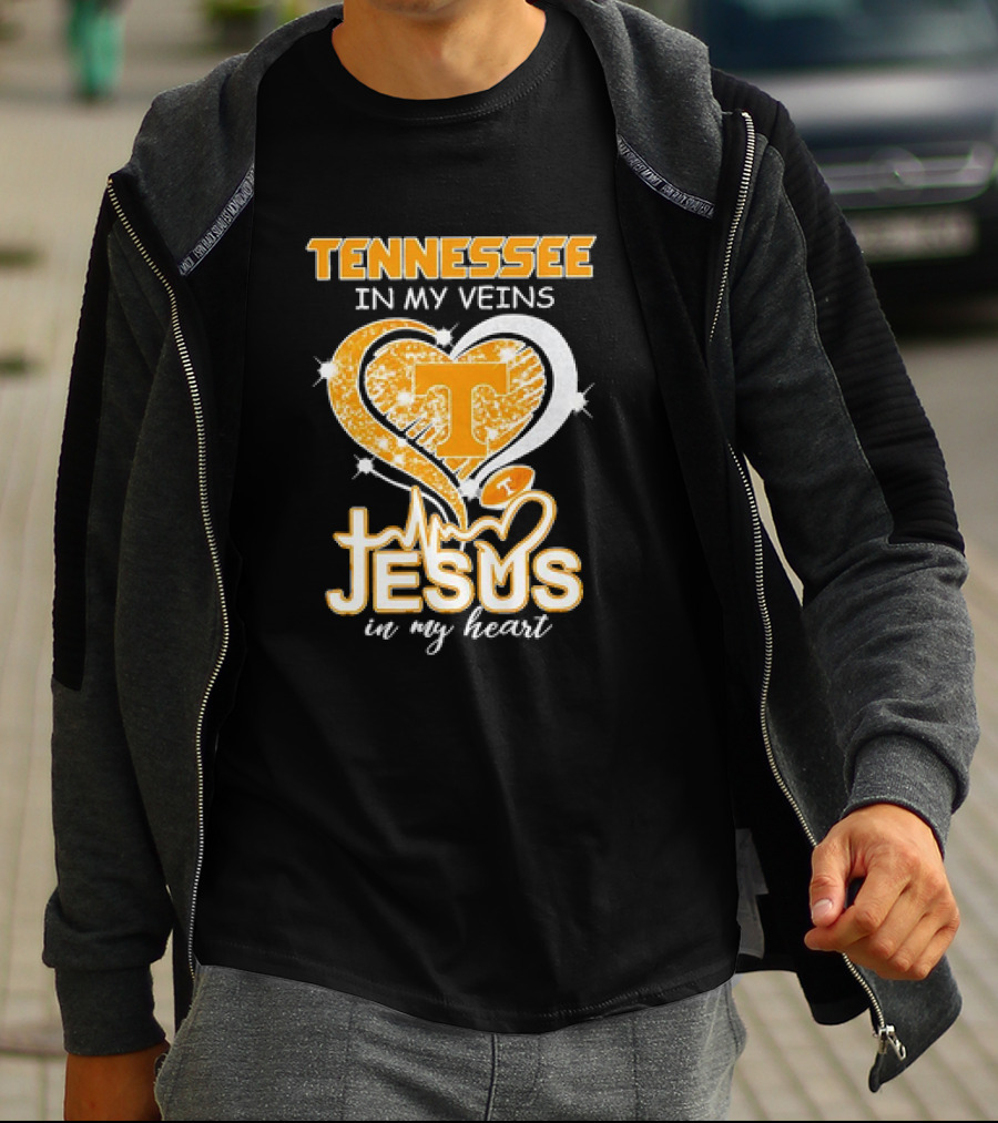 Tennessee In My Veins T Jesus In My Heart Vols Football T-Shirt