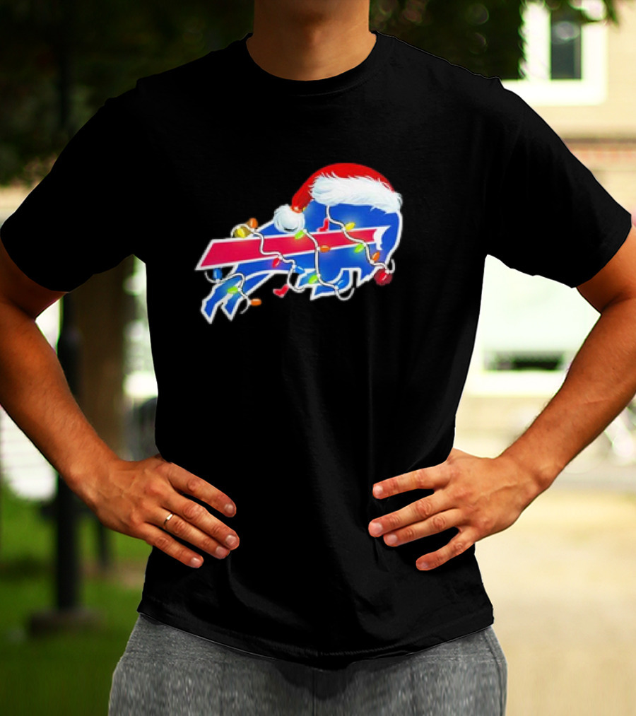 Buffalo Bills Santa Hat Christmas Lights T-Shirt