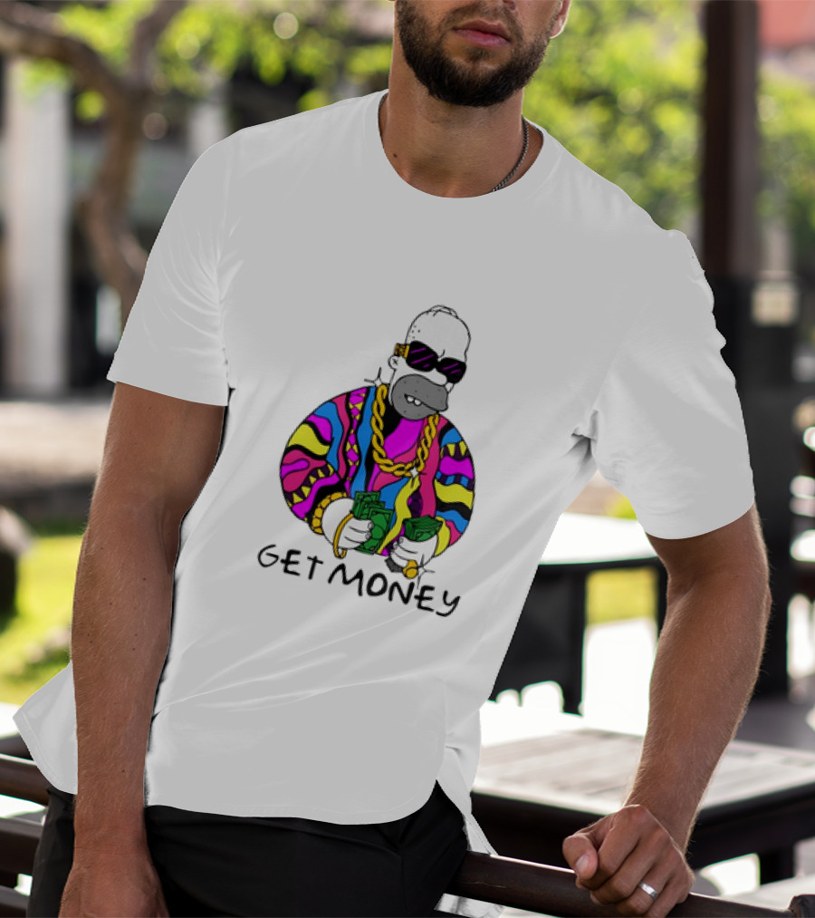 Homer Simpson Gangster Get Money Colorful Sweater And Sunglasses T-Shirt