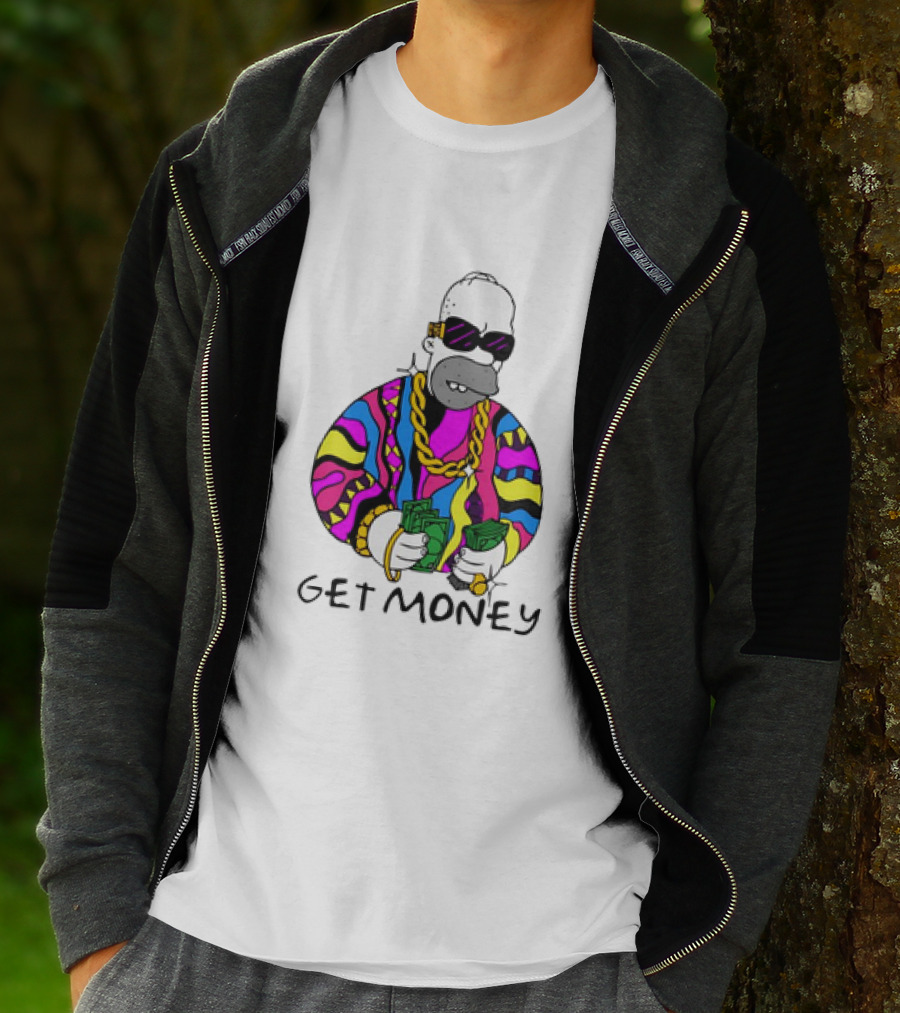 Homer Simpson Gangster Get Money Colorful Sweater And Sunglasses T-Shirt