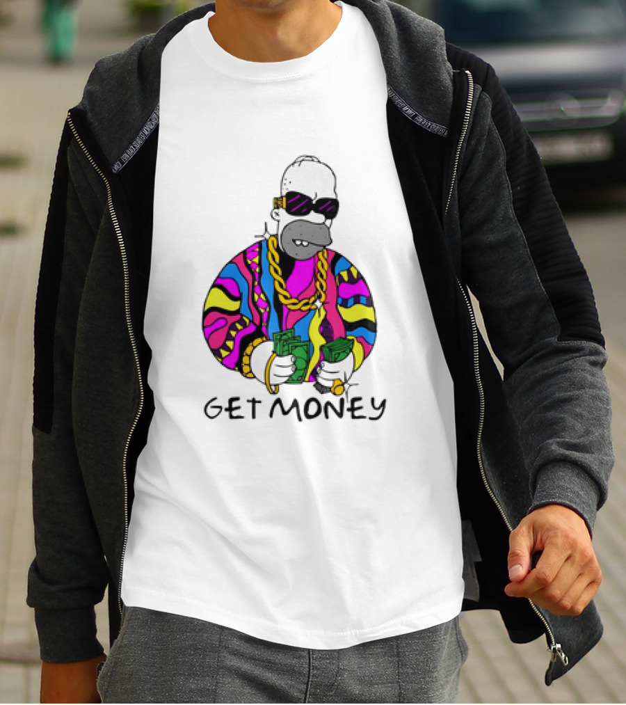 Homer Simpson Gangster Get Money Colorful Sweater And Sunglasses T-Shirt