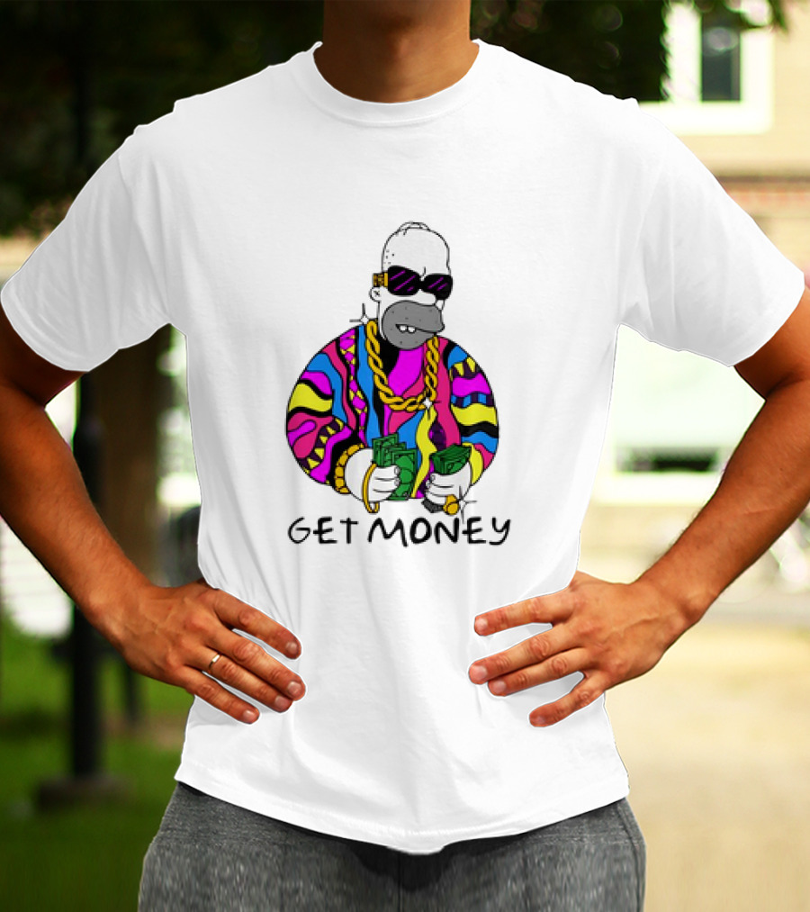 Homer Simpson Gangster Get Money Colorful Sweater And Sunglasses T-Shirt