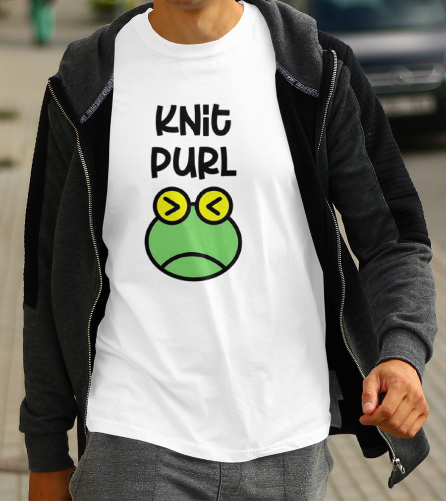 Knit Purl Frog With Glasses Pouting Face T-Shirt