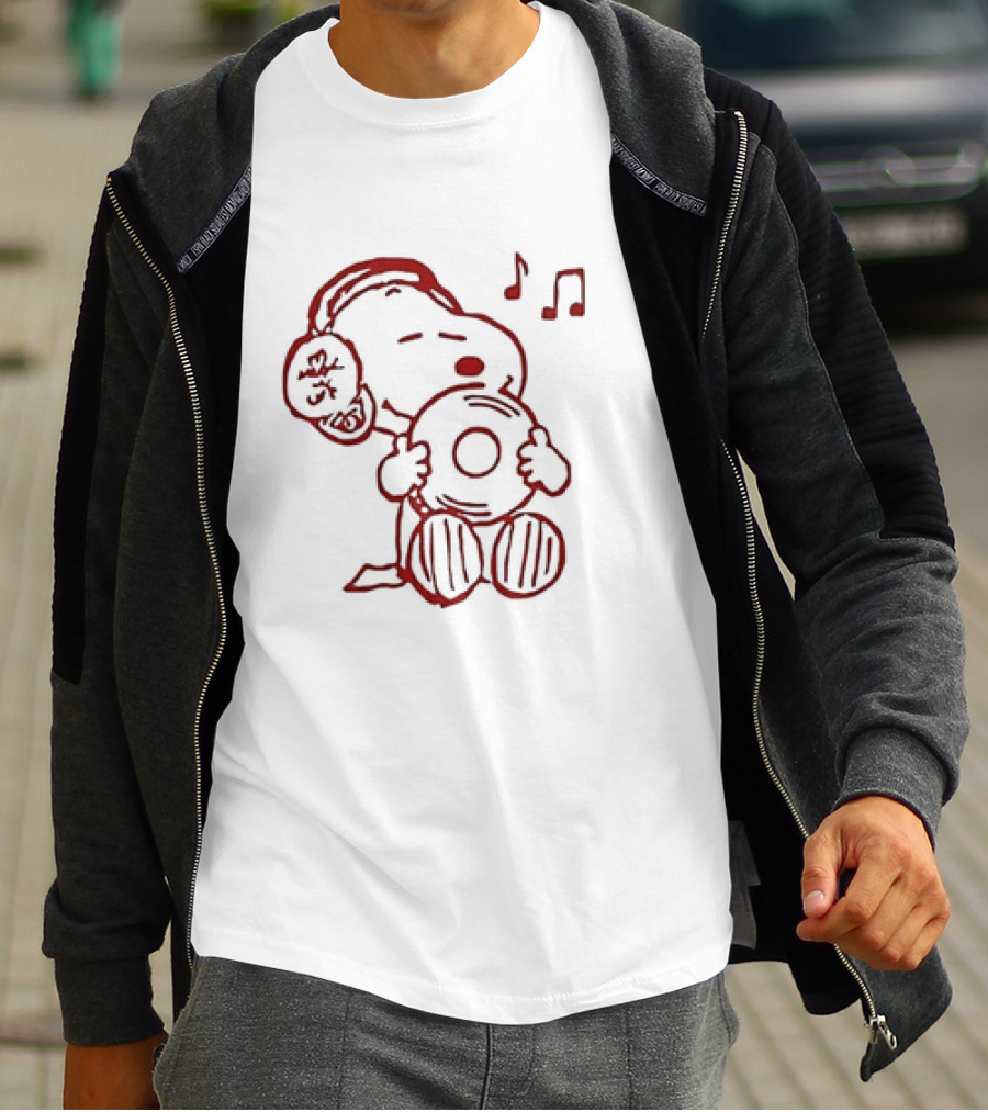Snoopy Listening To Music With Headphones And Record T-Shirt