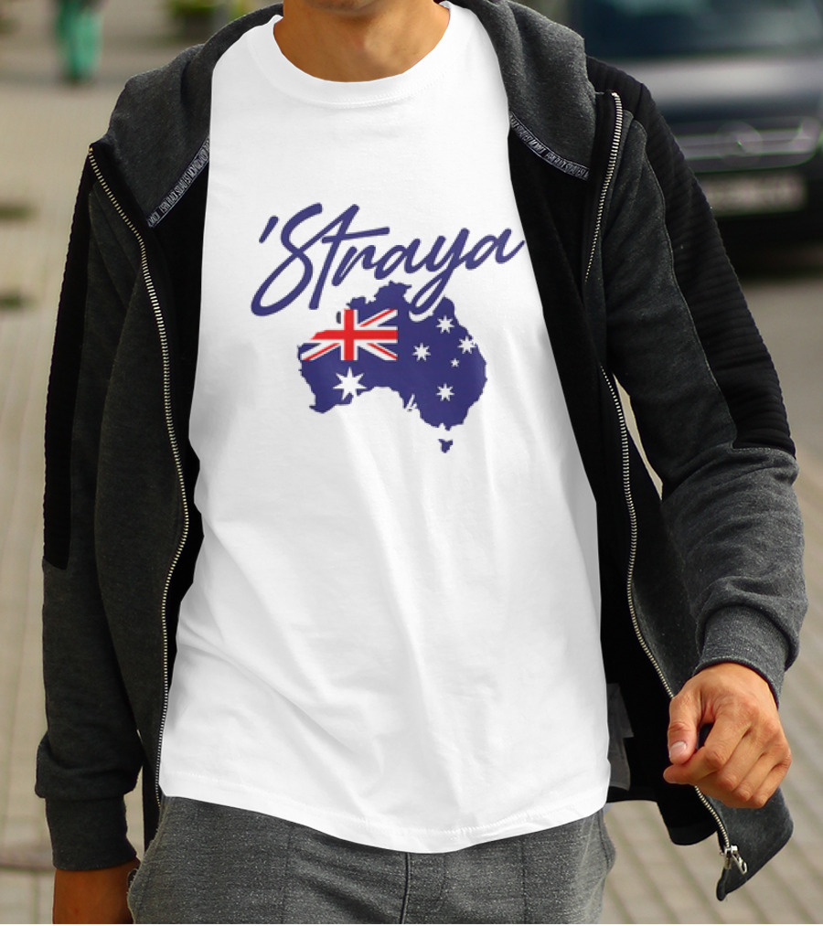 Straya Aussie Map With Australian Flag And Stars T-Shirt