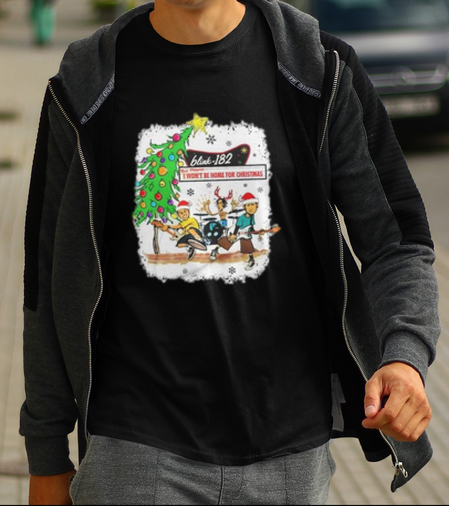 Blink-182 I Won’t Be Home For Christmas Snowflakes Tree Reindeer Band Playing T-Shirt