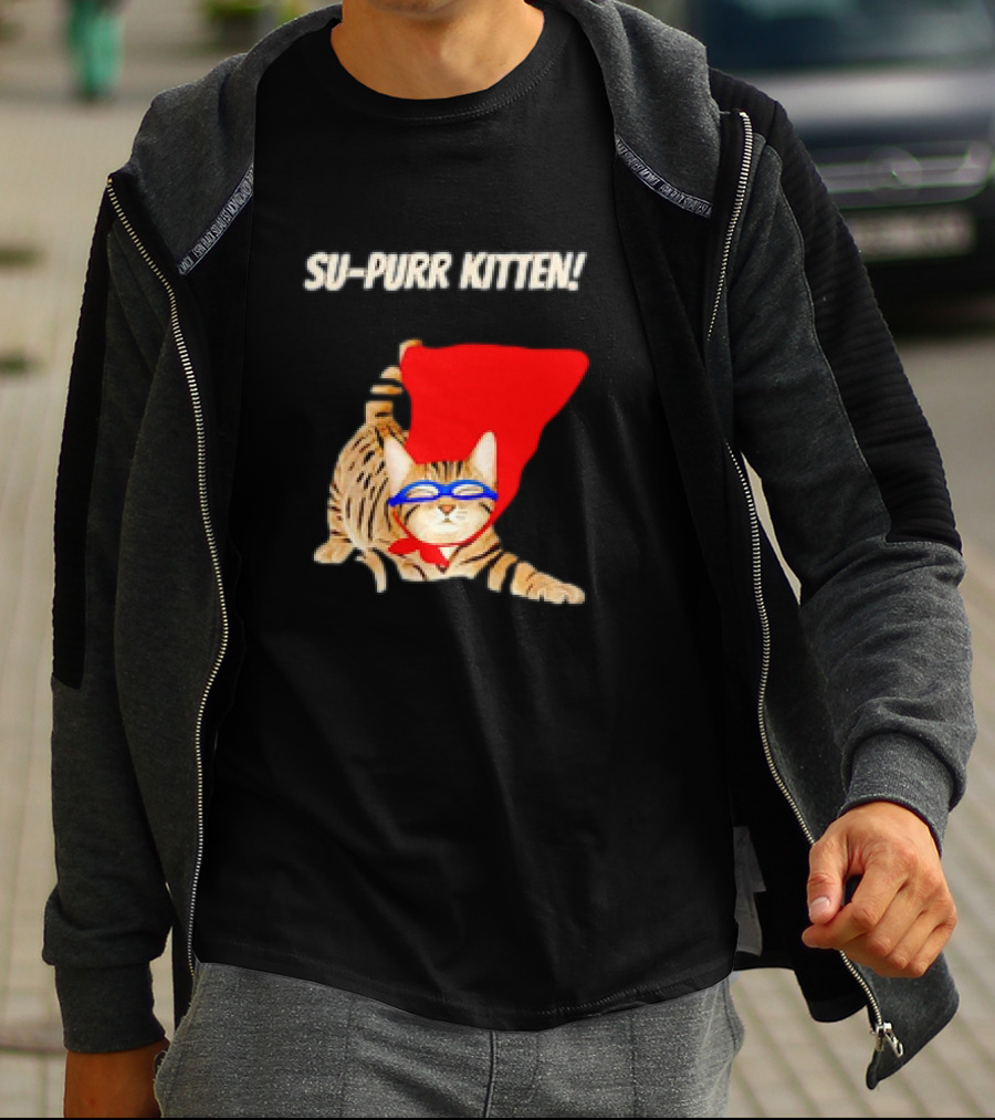 Su-Purr Kitten Cute Super Hero Cat Meme With Red Cape And Mask T-Shirt
