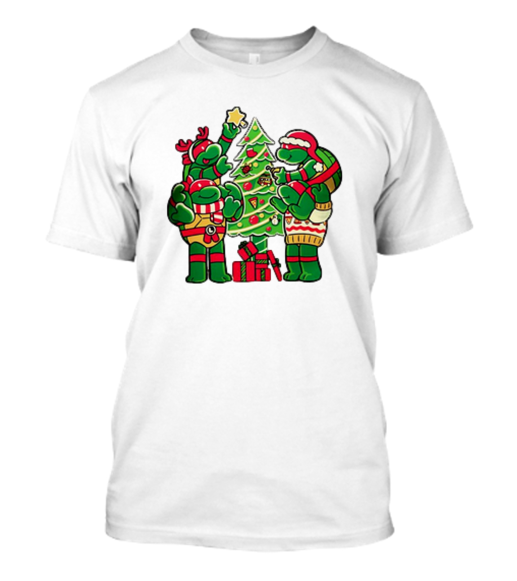 Cozy Xmas Teenage Mutant Ninja Turtles Christmas Tree Decorating Scene T-Shirt