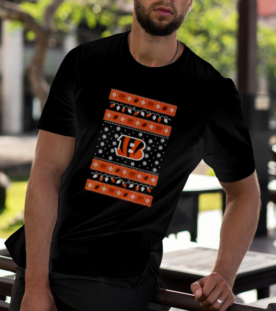 Cincinnati Bengals Holiday Lights Ugly Christmas T-Shirt