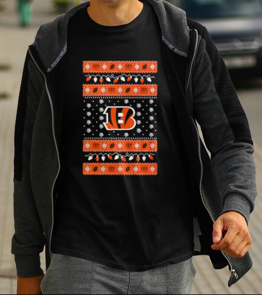 Cincinnati Bengals Holiday Lights Ugly Christmas T-Shirt