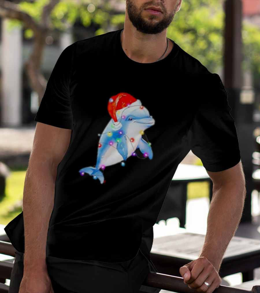 Dolphin Santa Hat Christmas Lights T-Shirt