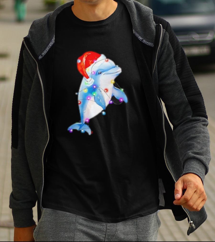 Dolphin Santa Hat Christmas Lights T-Shirt
