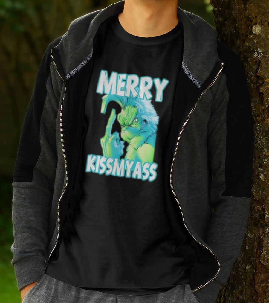 Merry Kiss My Ass Grinch Middle Finger T-Shirt