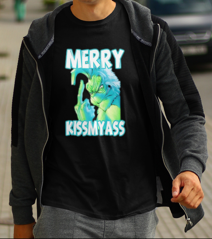Merry Kiss My Ass Grinch Middle Finger T-Shirt