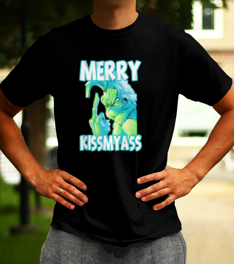 Merry Kiss My Ass Grinch Middle Finger T-Shirt