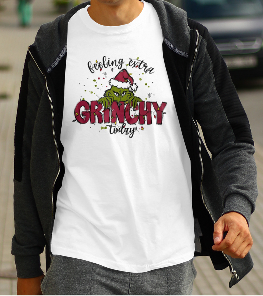 Feeling Extra Grinchy Today Santa Hat Christmas Mood T-Shirt