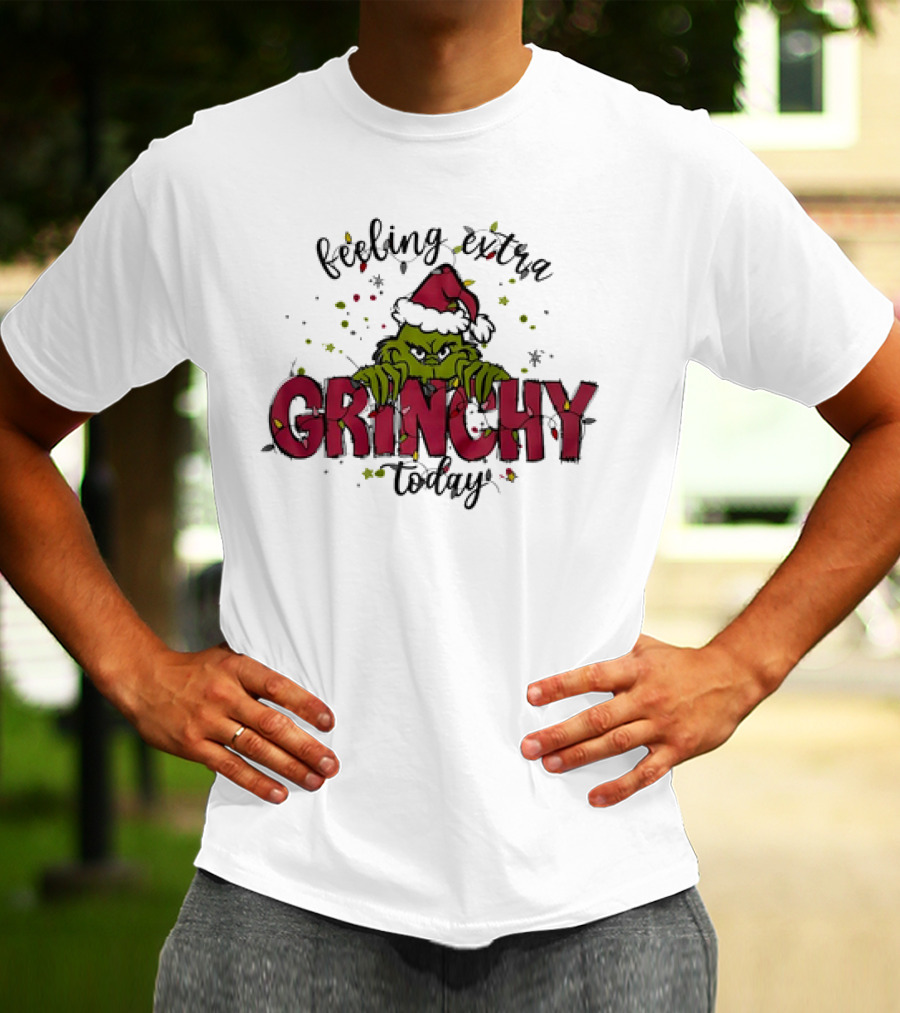Feeling Extra Grinchy Today Santa Hat Christmas Mood T-Shirt