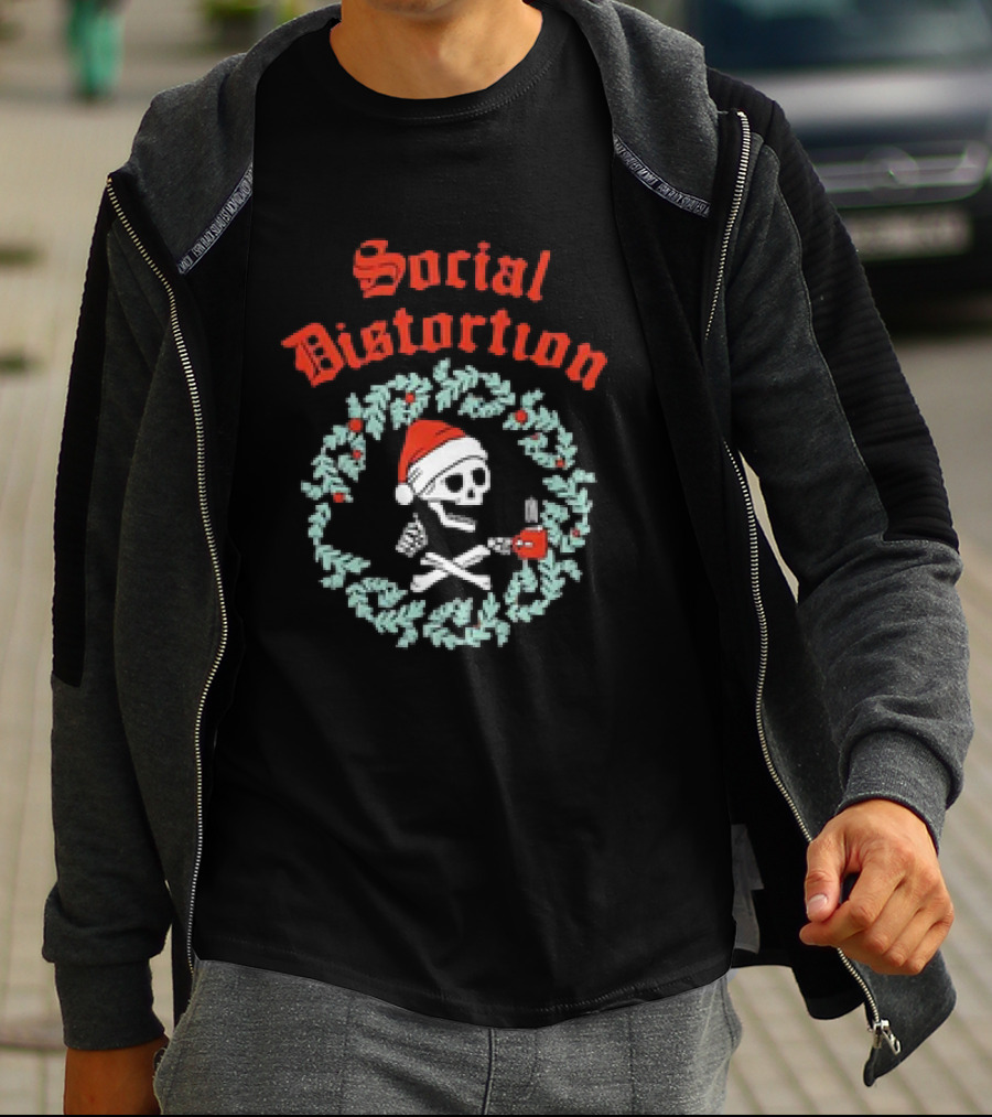 Social Distortion Skelly Wreath Santa Christmas Skeleton T-Shirt