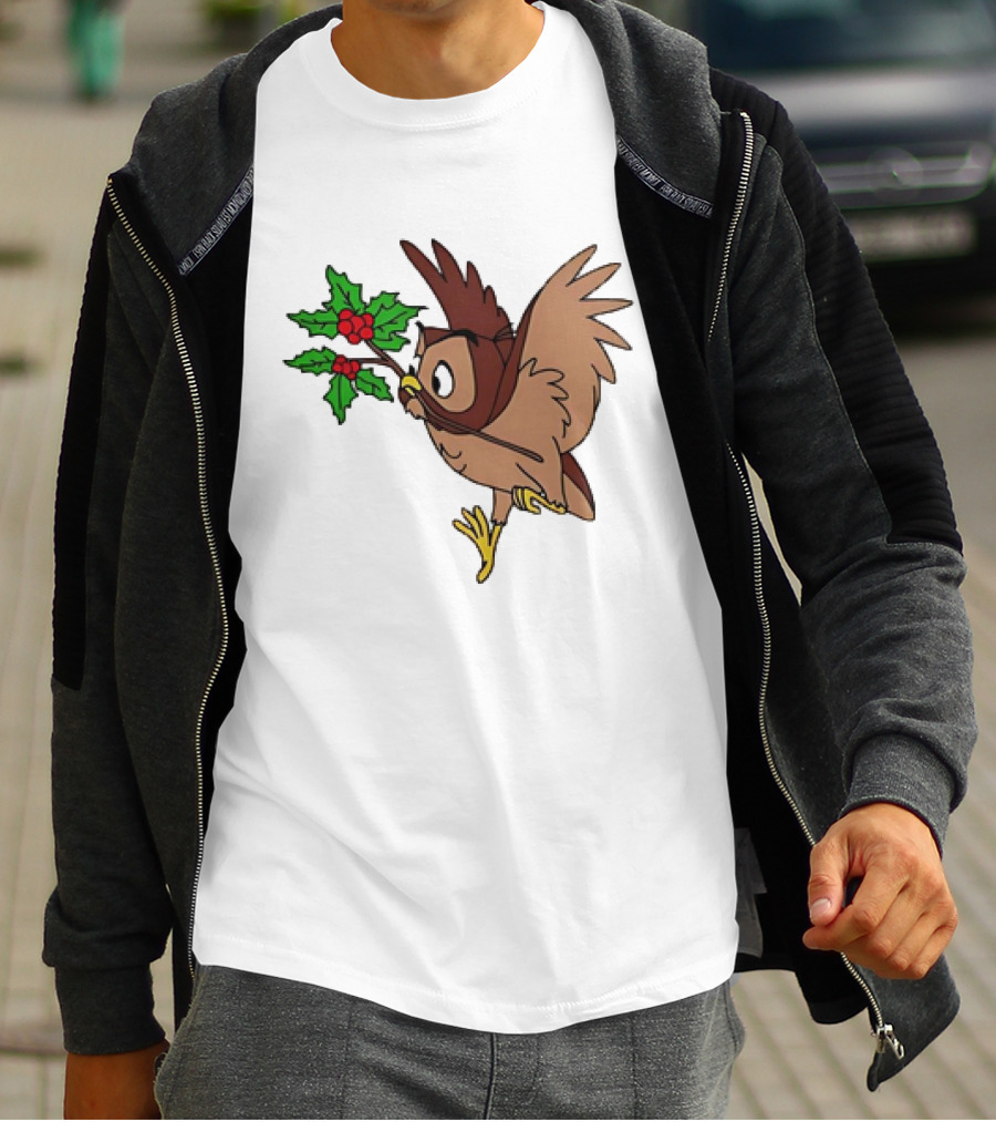 Owl With Holly Branch Festive Christmas Classic T-Shirt