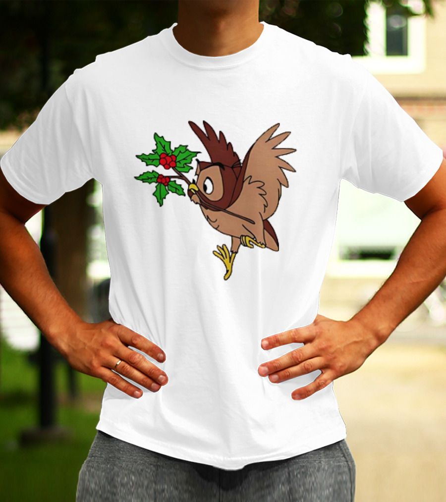 Owl With Holly Branch Festive Christmas Classic T-Shirt