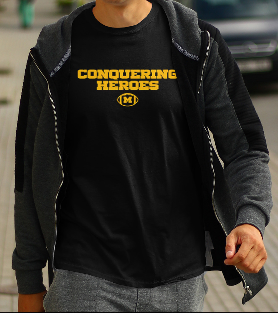 Dave Portnoy Wearing Conquering Heroes Michigan Wolverines M Logo Football T-Shirt