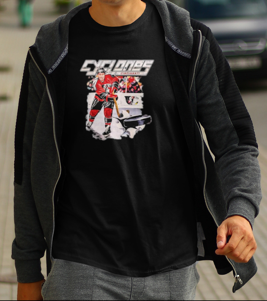 Cincinnati Cyclones Vintage Hockey Player Action Scene T-Shirt