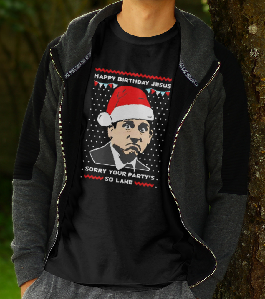 Michael Scott Happy Birthday Jesus Sorry Your Party's So Lame Christmas Santa Hat T-Shirt