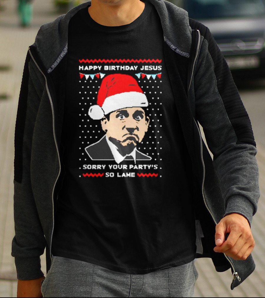 Michael Scott Happy Birthday Jesus Sorry Your Party's So Lame Christmas Santa Hat T-Shirt